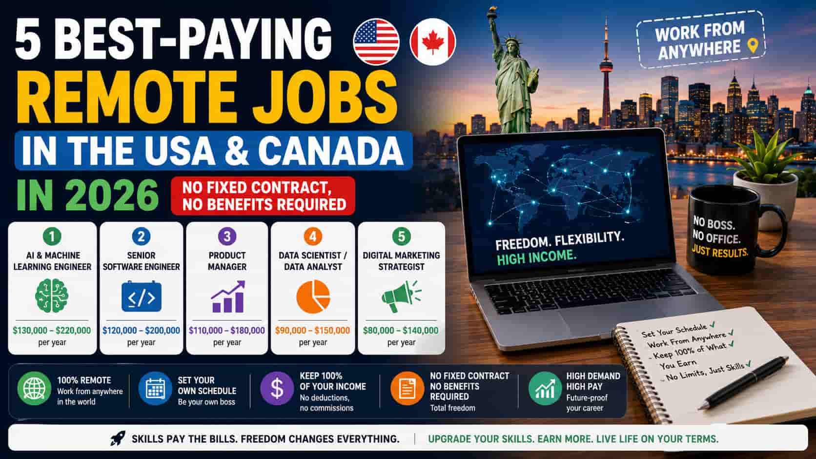 5 Best-Paying Remote Jobs in the USA & Canada in 2026 (No Fixed Contract, No Benefits Required)